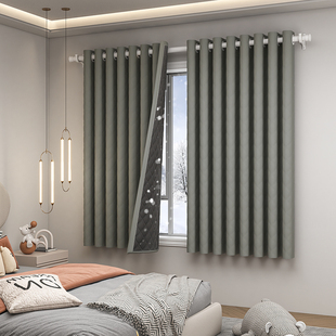 窗帘冬季保暖防风棉加厚防寒隔冷气飘窗遮光窗户挡风隔音神器纯色