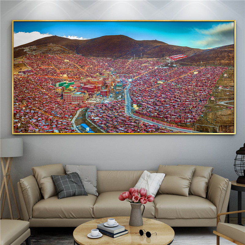 四川成都风景装饰画照片墙九寨沟峨眉山晶瓷画黄龙乐山大佛挂画