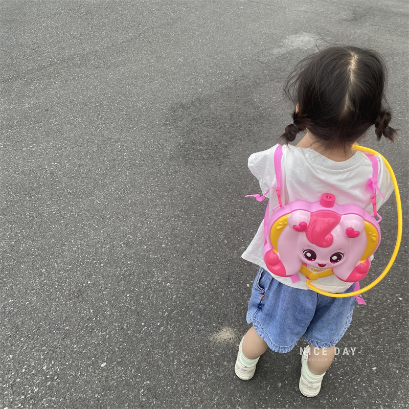 韩国ins儿童背包水枪玩具宝宝抽拉式喷水枪卡通小马女孩打水仗
