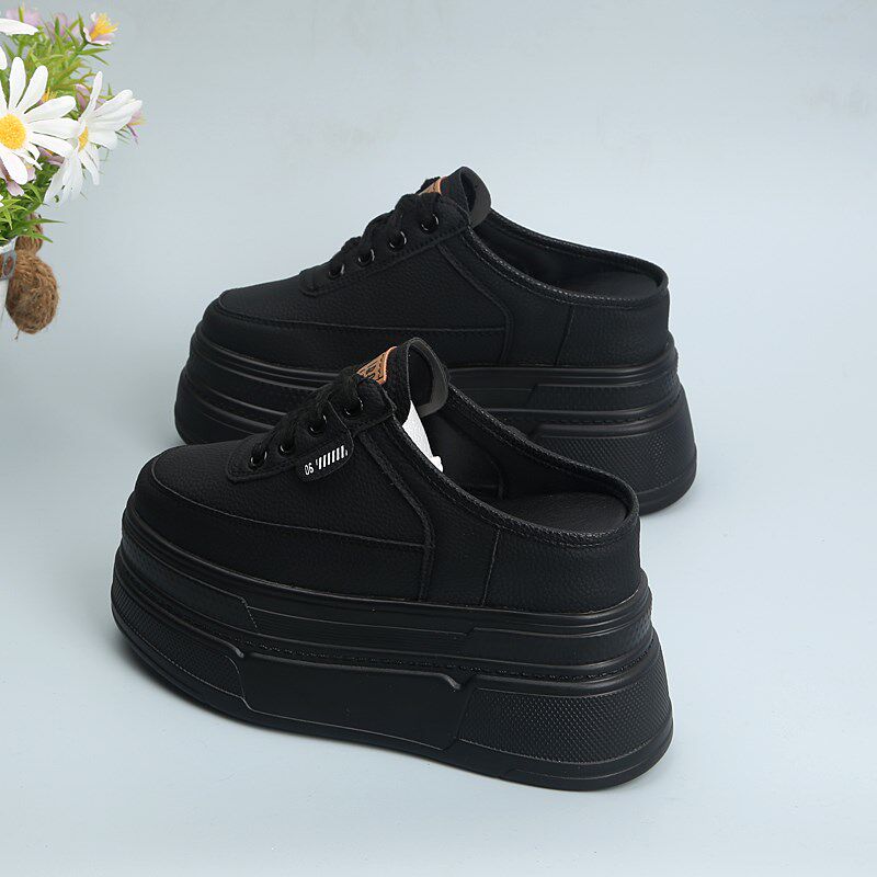 内增高10cm包头半拖鞋女外穿2024新款松糕厚底小个子一脚蹬懒人鞋