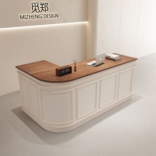 服装店收银台奶白色烤漆前台接待台转角吧台店铺小型蛋糕店柜台桌