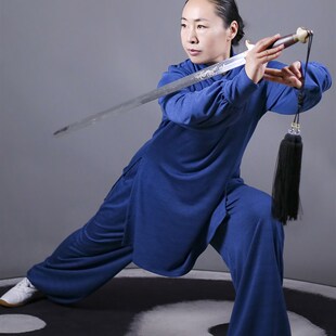 马蕾太极春季新款女式偏襟弹力彩棉宝蓝休闲太极服灰色表演练功服