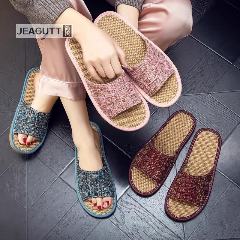 新款男女情侣家用亚麻夏季凉拖鞋室内木地板软底防滑居家布艺托鞋