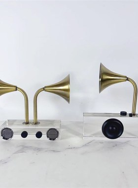 简约现代透明弧形留声机水晶摆件样板间客厅玄关桌面装饰品
