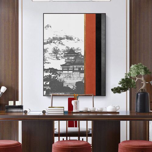 重望岳阳新中式玄关装饰画中国风客厅沙发背景墙挂画走廊入户壁画