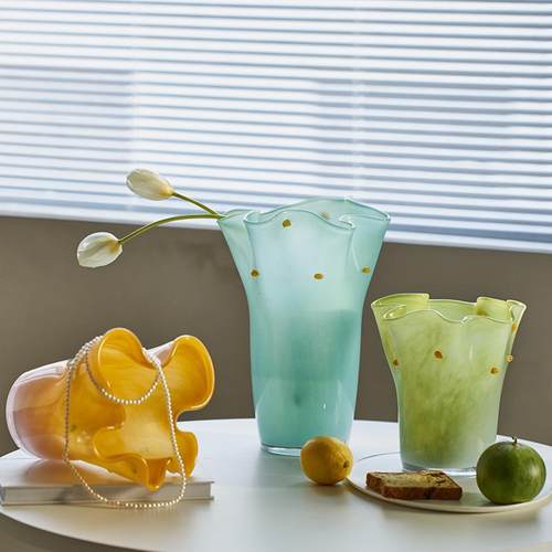 中古蓝色白菜花瓶花边褶皱水养插花花瓶摆件客厅餐桌家居好物摆件