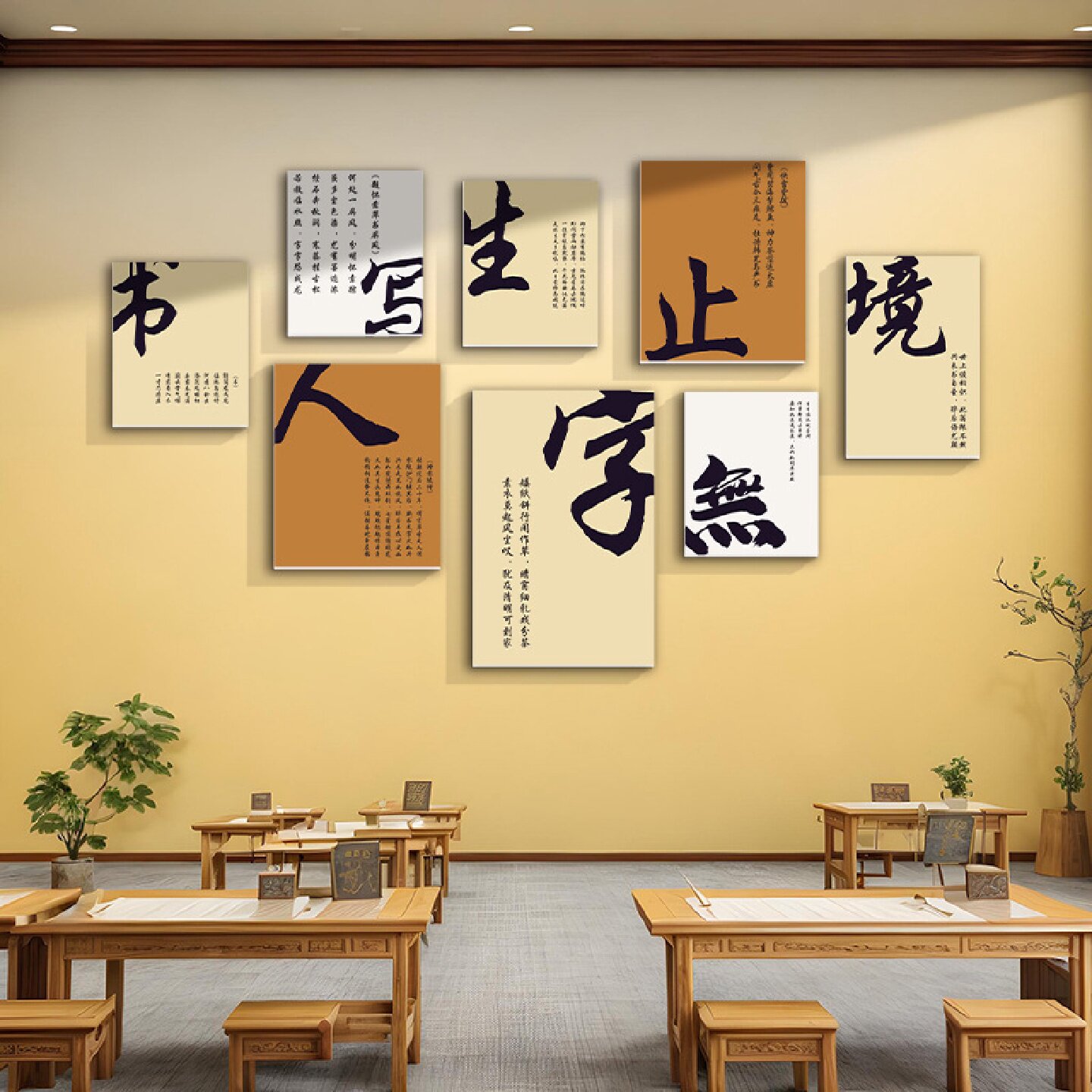 书法教室布置装饰班级文化墙贴墙纸自粘防水防潮壁纸墙面背景墙画