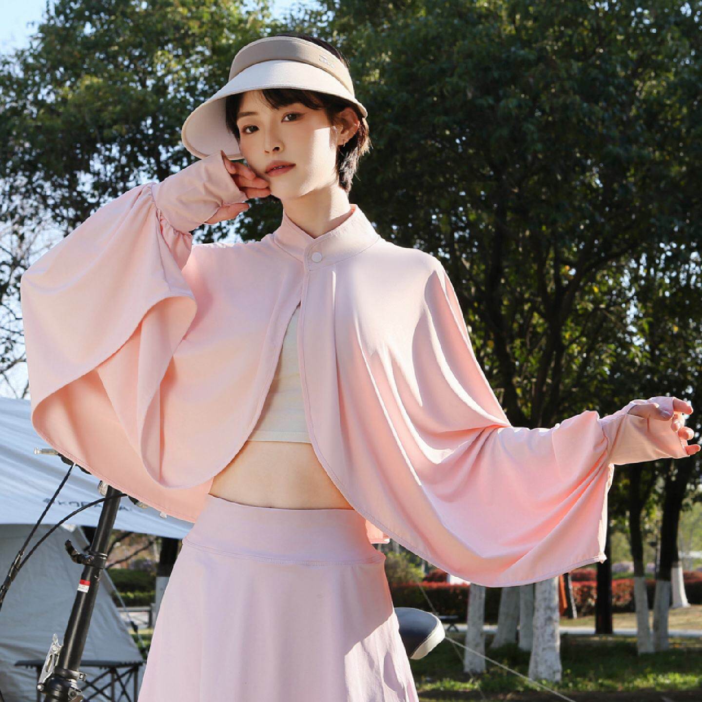 2025新款防晒衣女开车防晒披肩袖套一体立领开衫电动车遮阳斗篷短