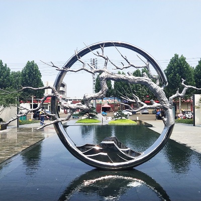 不锈钢景观园林小品圆环校园城市地标假山鹿月亮浪花大型雕塑定制