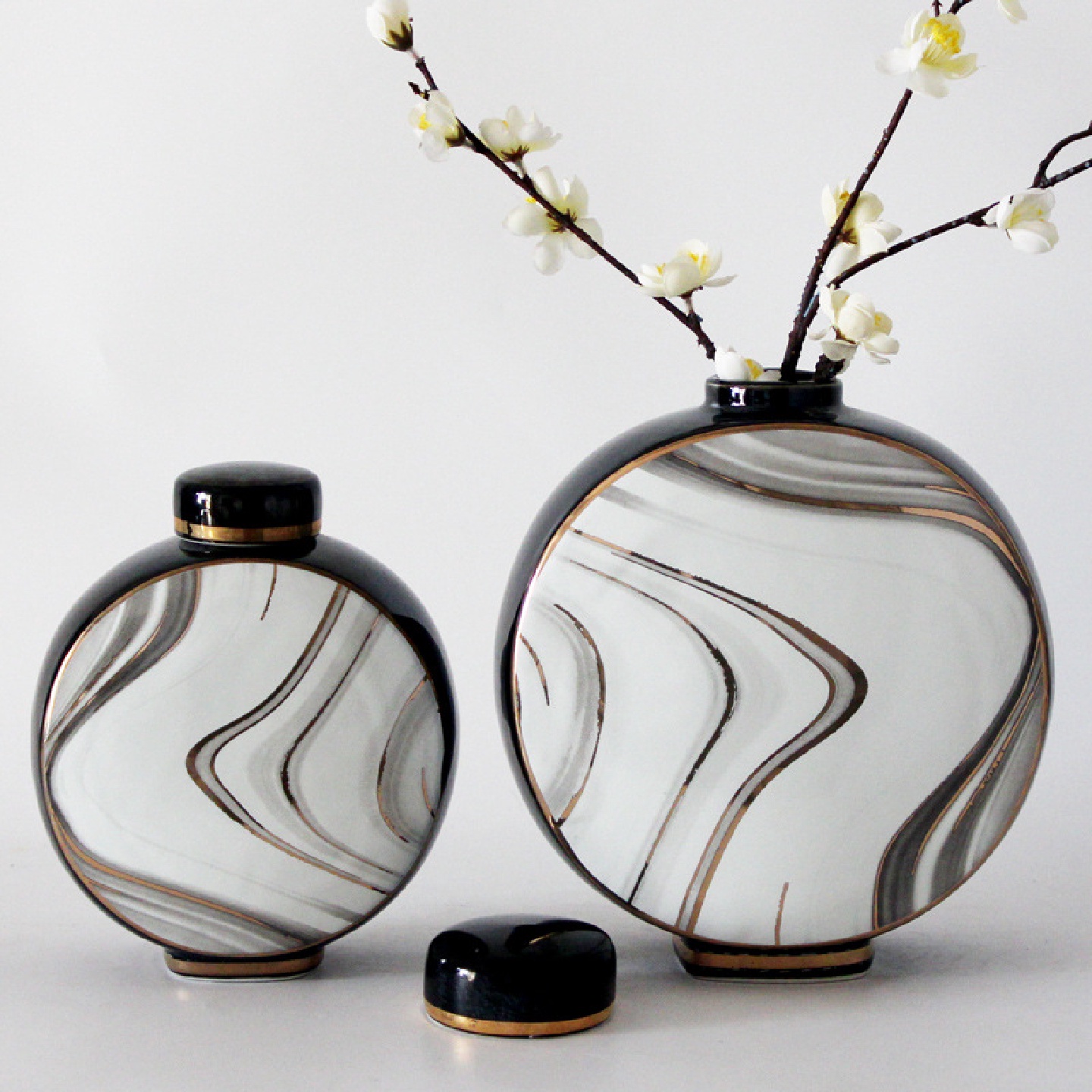 现代新中式陶瓷花瓶摆件样板房家居书房小罐子软装饰工艺品