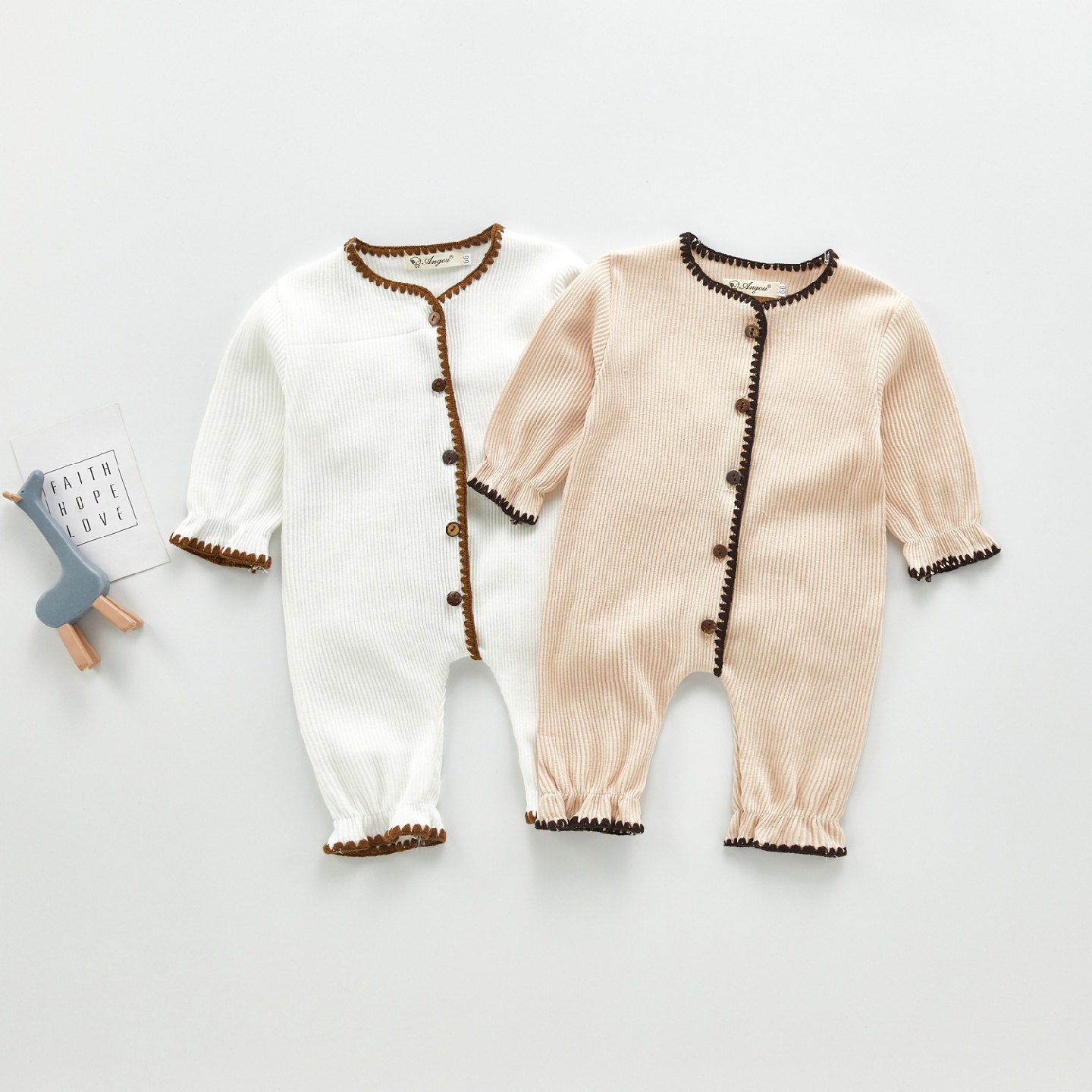 2023春秋韩国婴幼童可爱秀气针织连体哈衣男女宝宝温柔舒服爬服