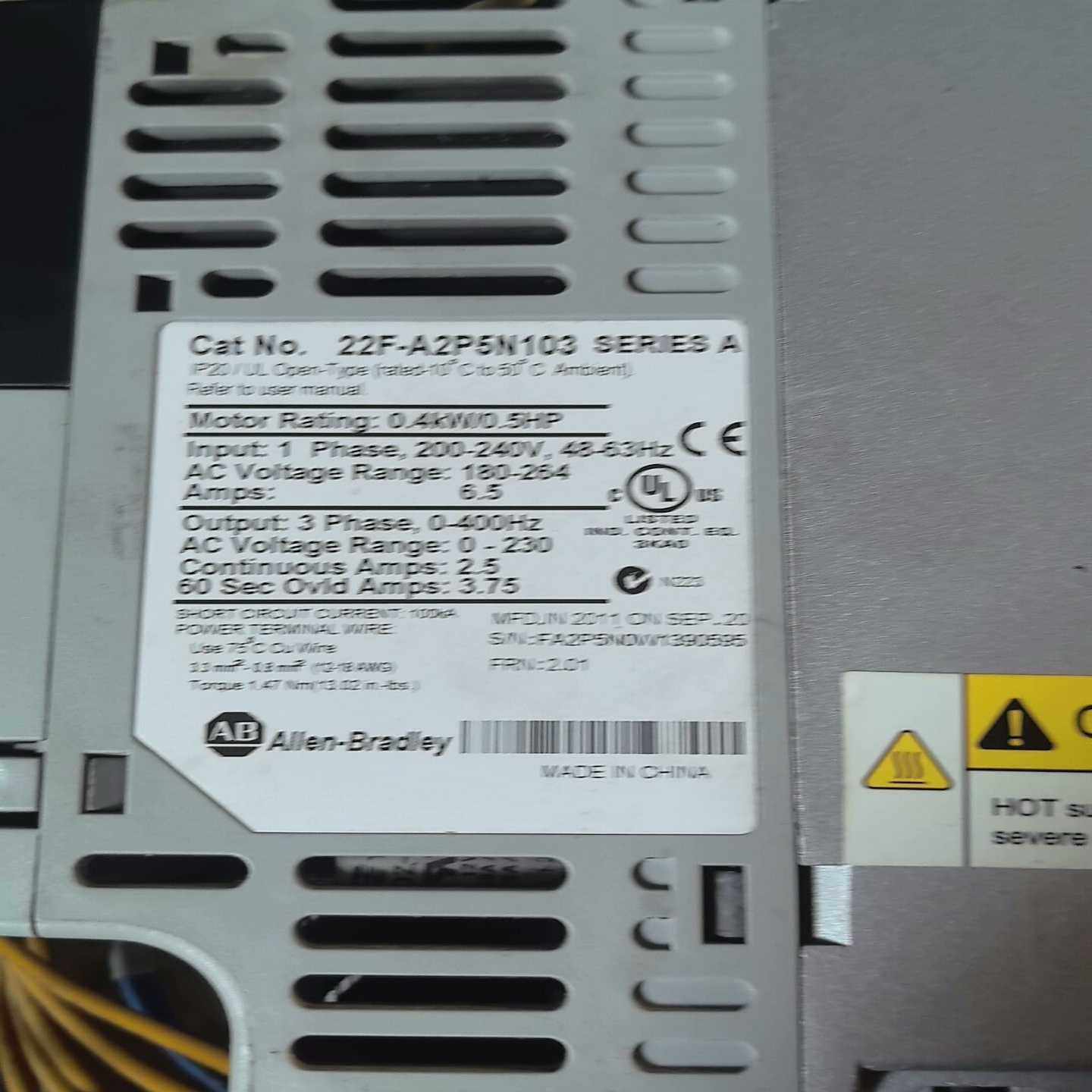 AB罗克韦尔变频器22F-A2P5N1033台实物拍询价