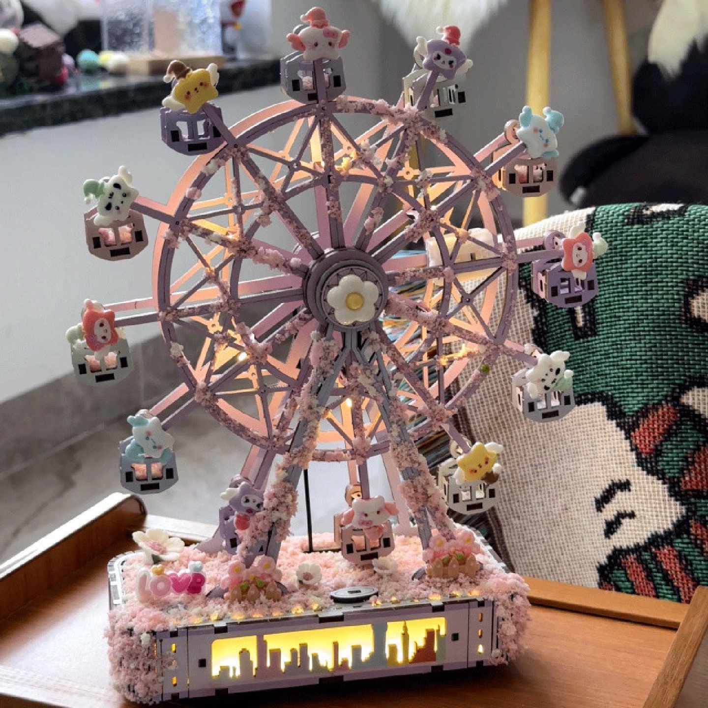新款热销摩天轮八音盒积木木质拼装模型手工生日3D立体旋转音乐