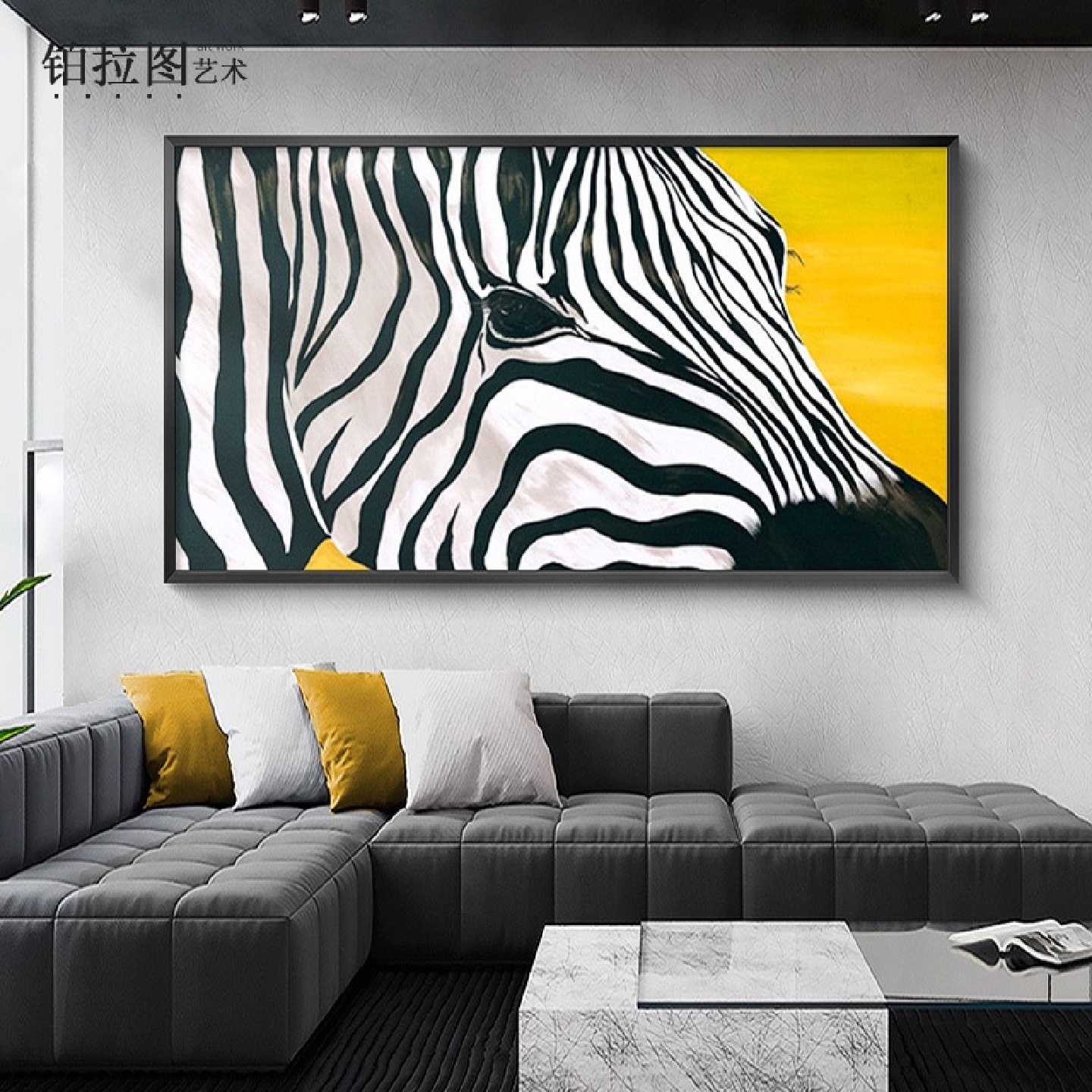 后现代客厅装饰画沙发背景时尚金色翅膀横幅麋鹿斑马卧室床头墙画图片