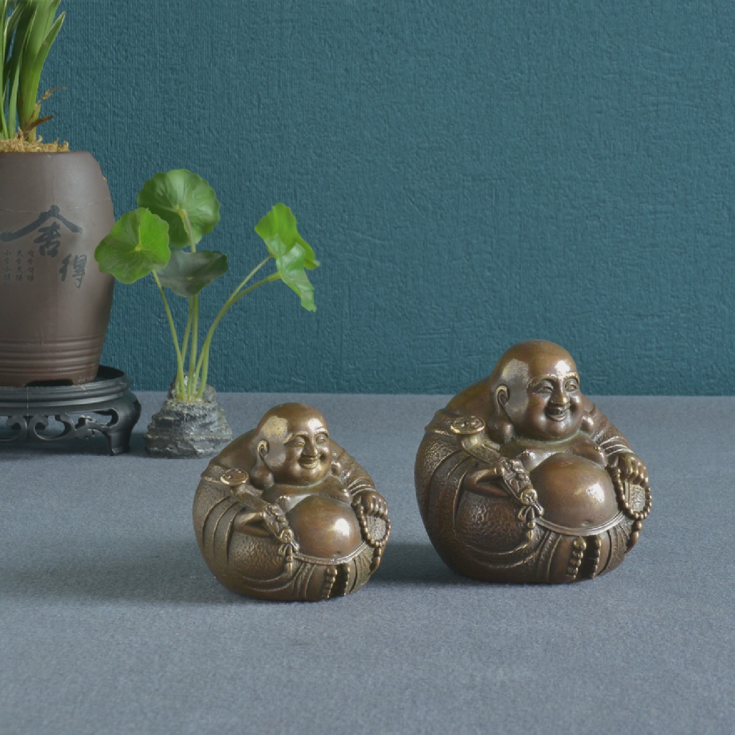 古玩铜器佛像摆件一团和气弥勒佛铜摆件笑口常开车座铜像复古工艺