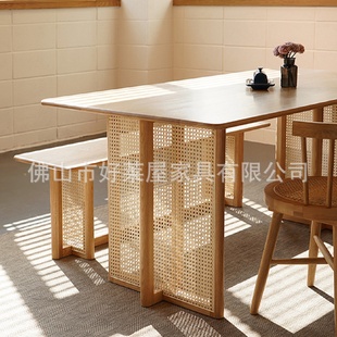 现代简约 实木餐桌北欧红橡木餐桌椅组合家用小户型吃饭桌子日式