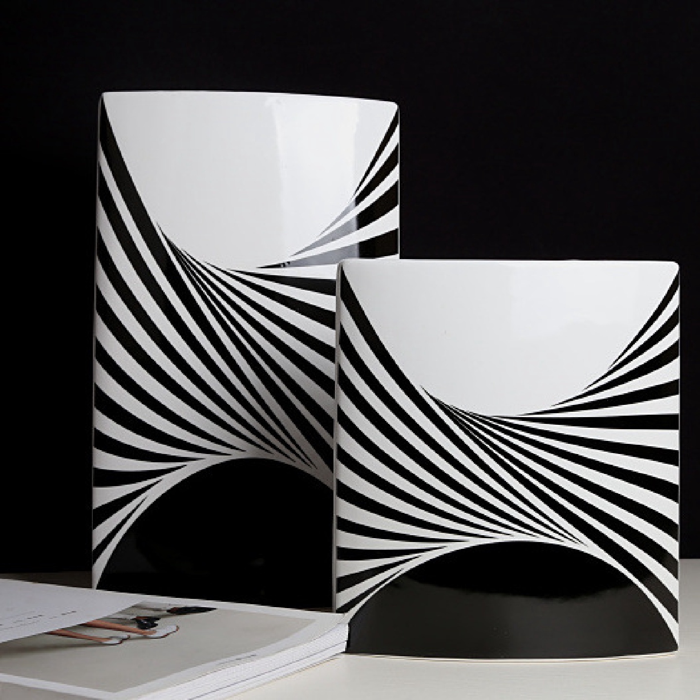 简约现代样板间黑白陶瓷花瓶摆件北欧家居创意软装饰品