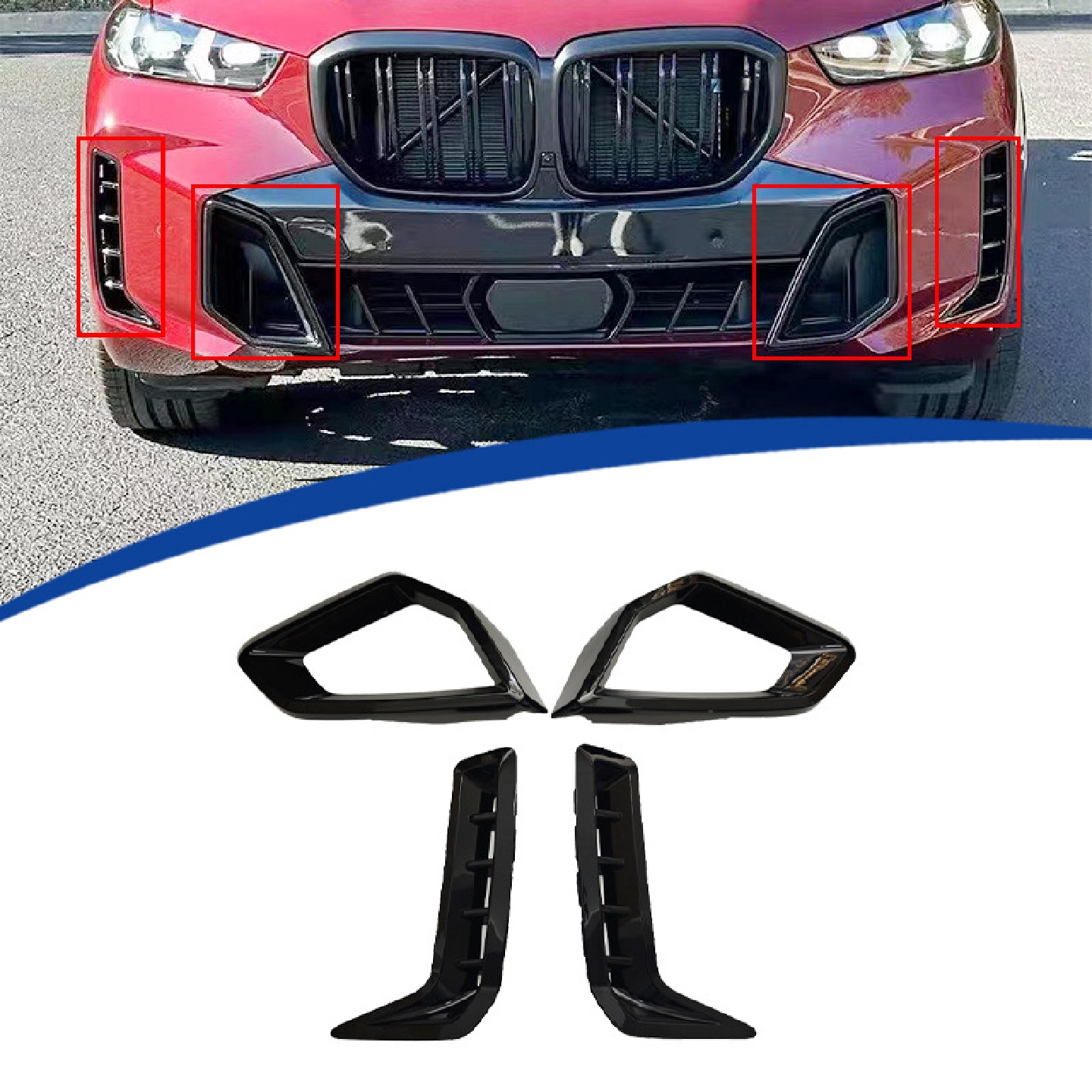 适用于2023款X5后期G05粘贴M60款亮黑黑化套件进气口格栅獠牙