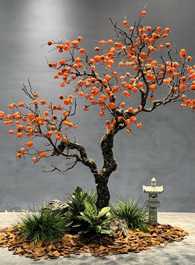 仿真柿子树许愿树新中式落地会所假果树摆件室内外软装造景装饰树