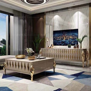 轻奢茶几电视柜组合客厅烤漆客厅储物地柜现代简约实木电视柜定