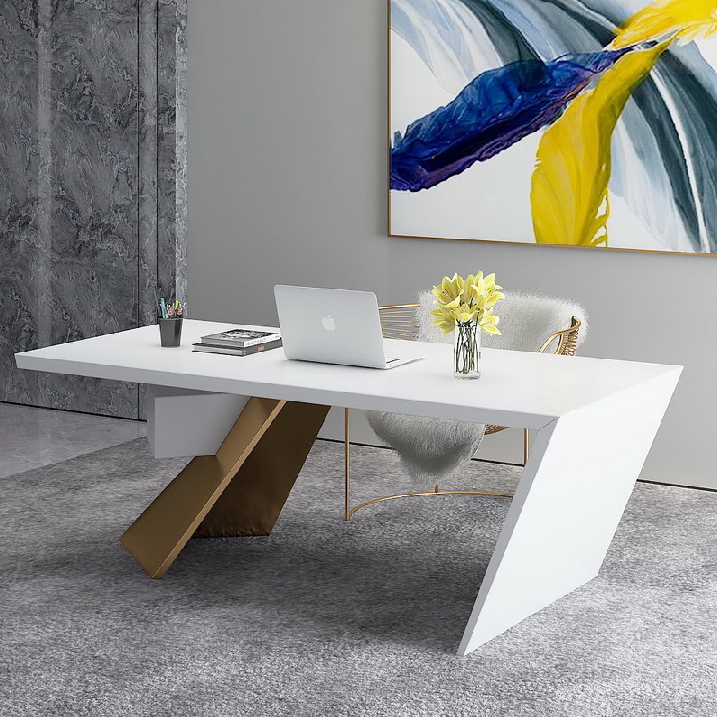 公司实木经理老板单人办公桌子轻奢现代风个性创意工作电脑桌子