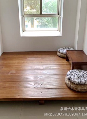 日式榻榻米实木落地床客栈民宿地台床飘窗阳台阁楼原木地铺床矮床