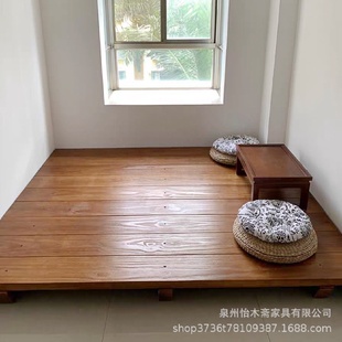 榻榻米实木落地床客栈民宿地台床飘窗阳台阁楼原木地铺床矮床 日式