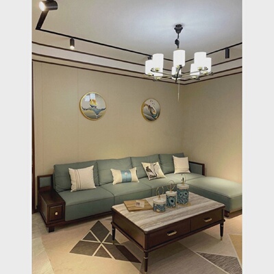 现代新中式实木转角沙发小户型