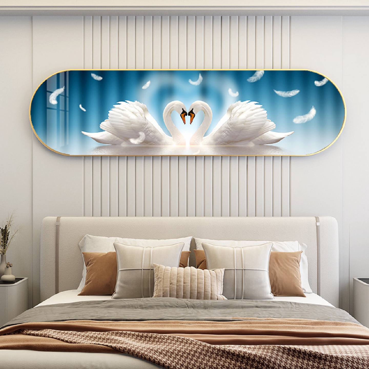 2023新款床头横长条装饰画立体网红挂画卧室玄关墙面晶瓷画装饰品