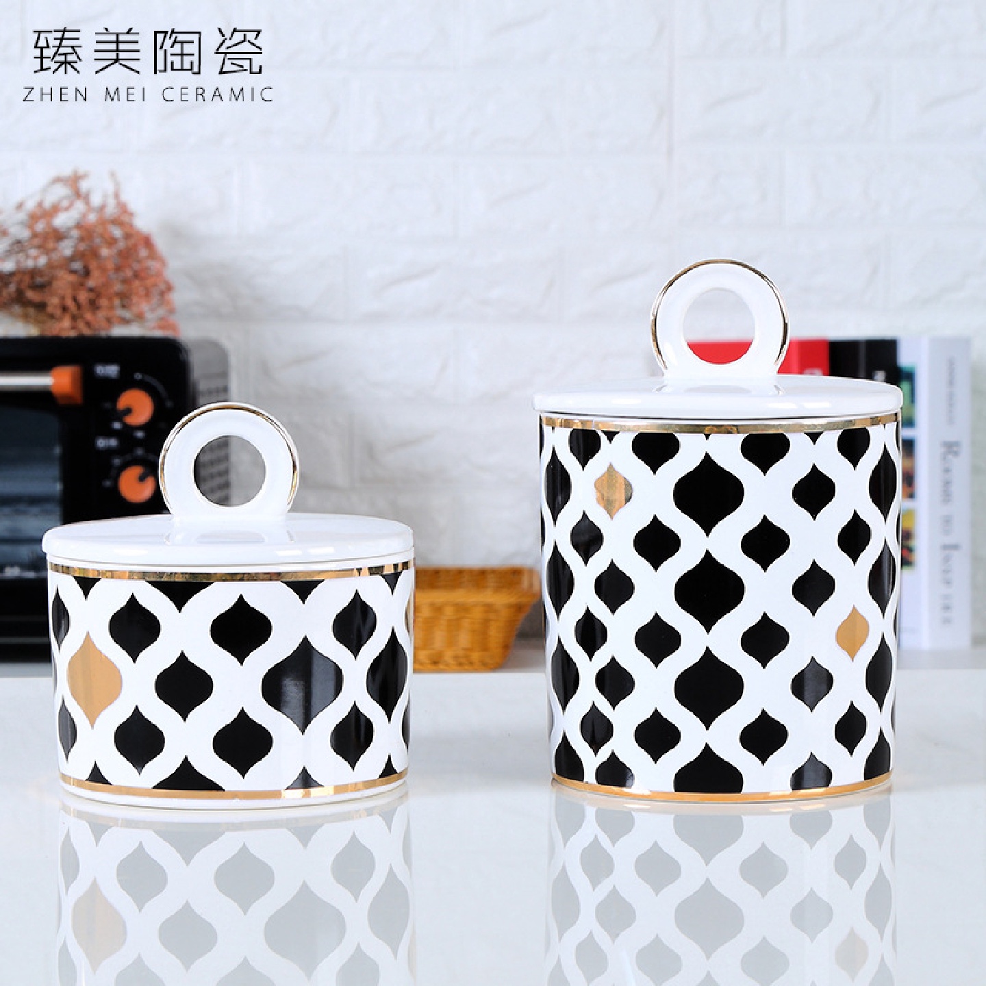 创意描金工艺高档器皿储蓄罐北欧简约家居软装样板房陶瓷摆件