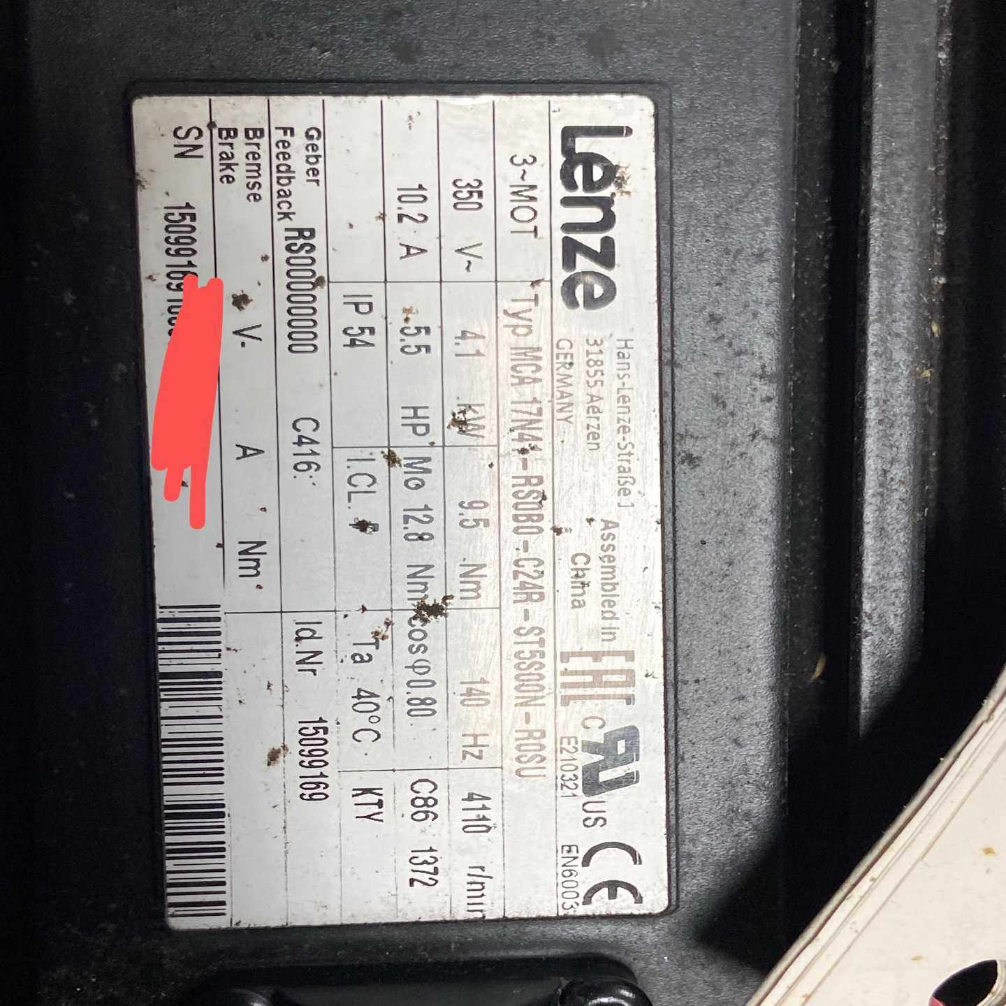 询价伦芡伺服电机MCA17N41-RS0B04.1KW