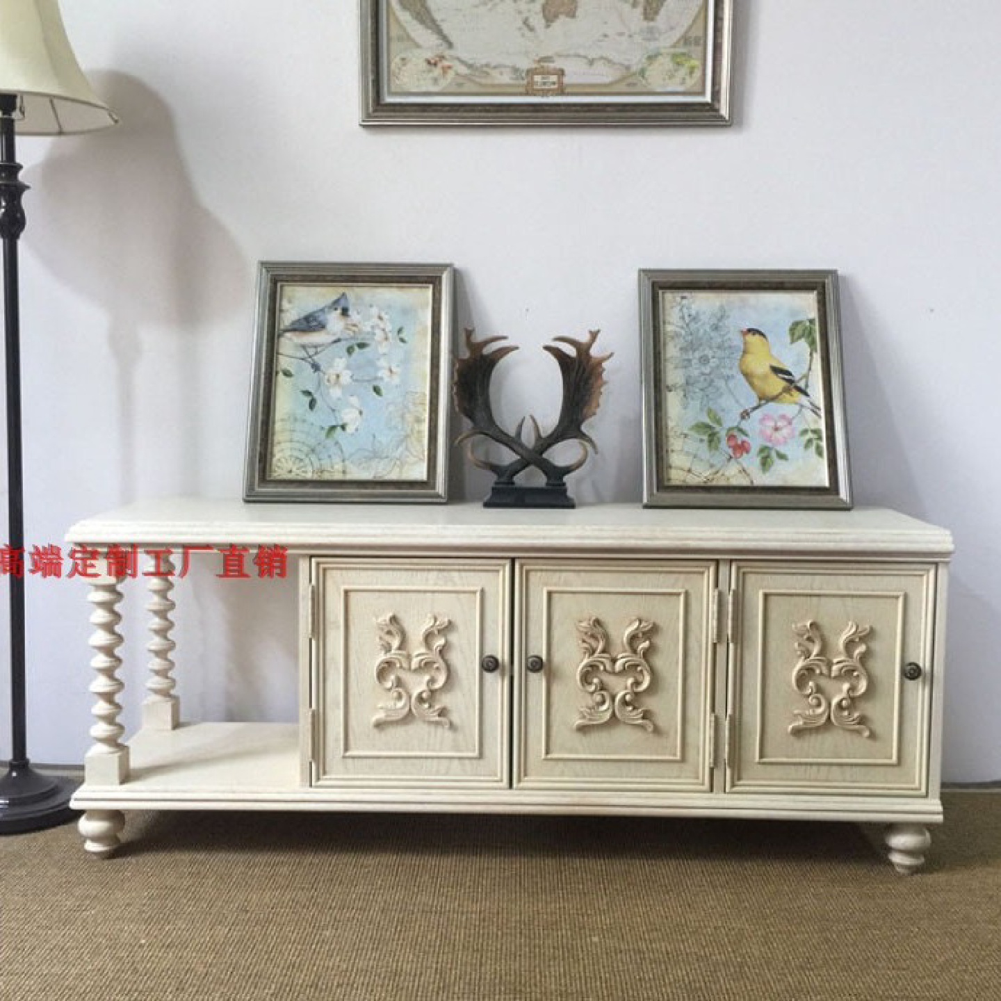 美式ART复兴印记实木电视柜法式复古乡村雕刻做旧现代客厅影视柜