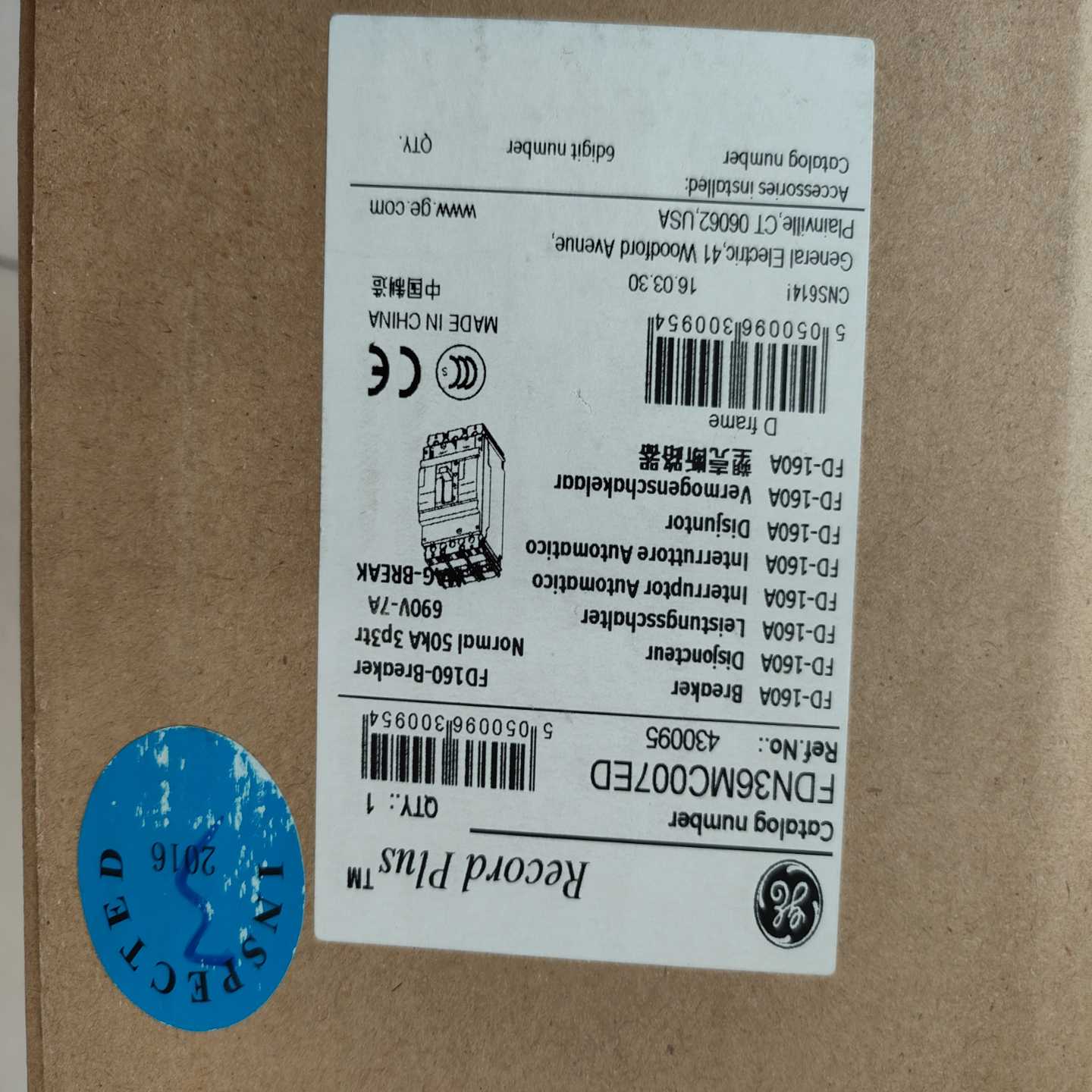 全新原装美国通用GE塑壳断路器FD160，型号FDN36MC--议价商品