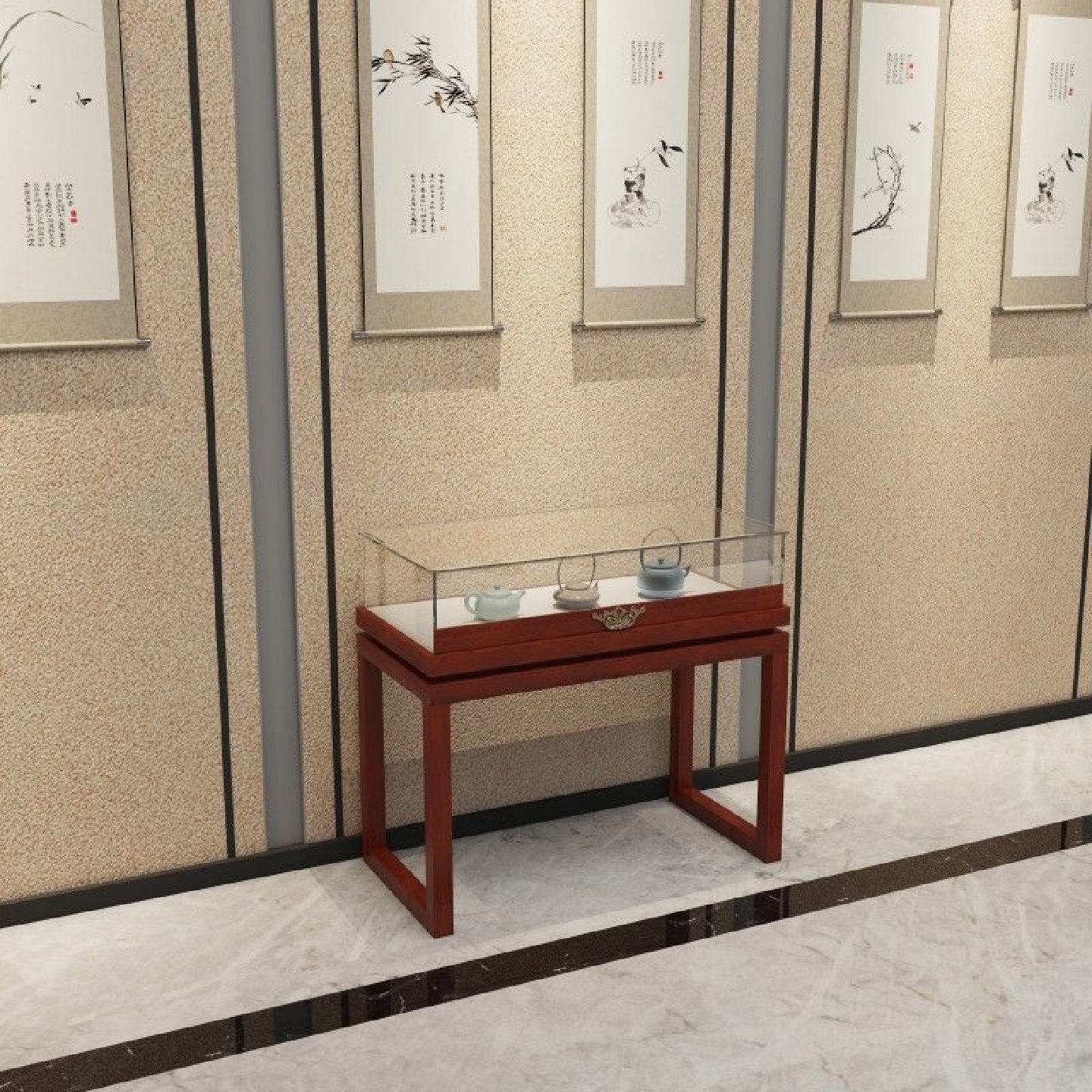实木中式复古珠宝展示柜博物馆文玩首饰展柜玉器玻璃饰品展示