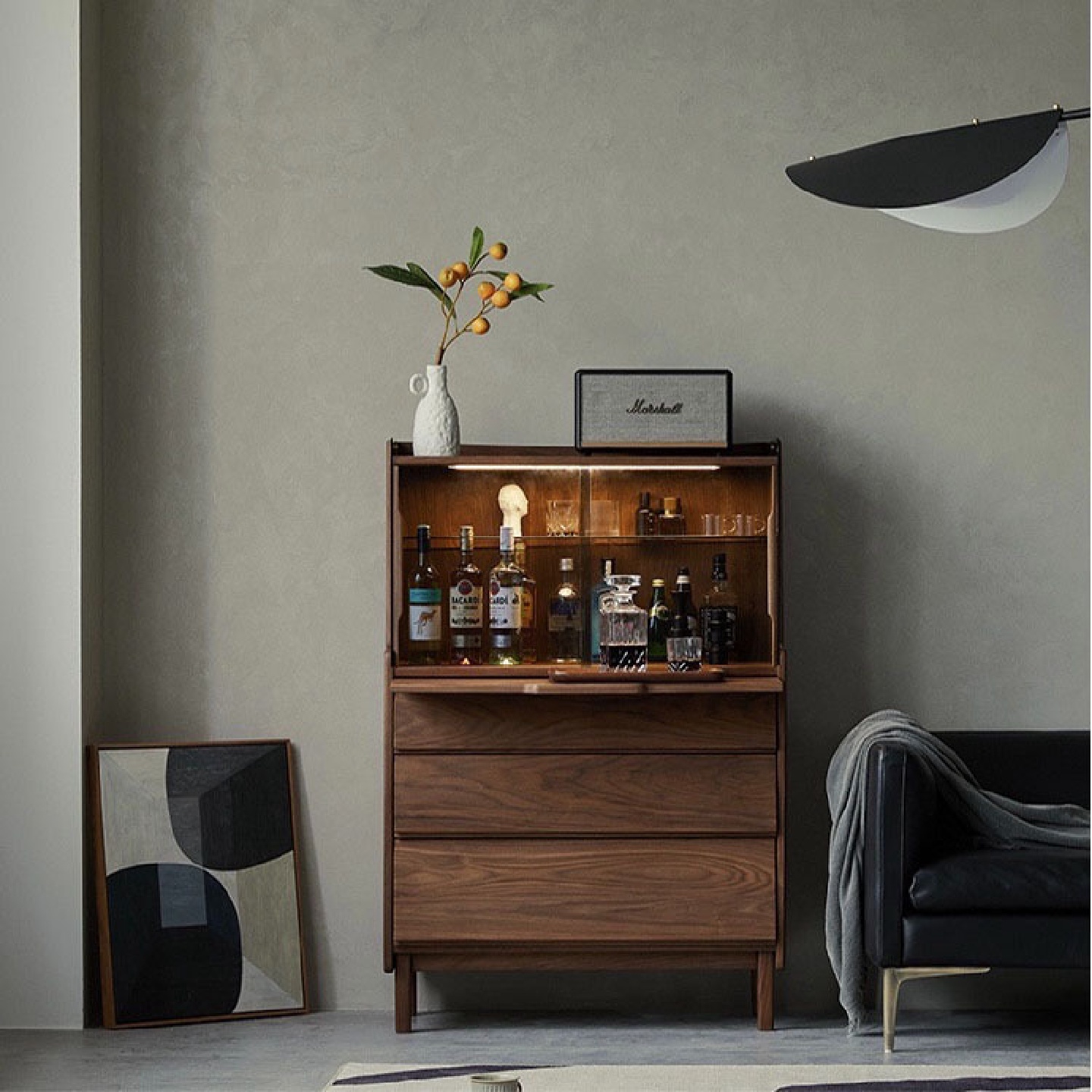 北欧黑胡桃实木卧室五斗柜一体客厅餐边柜梳妆台玻璃茶水柜储物柜