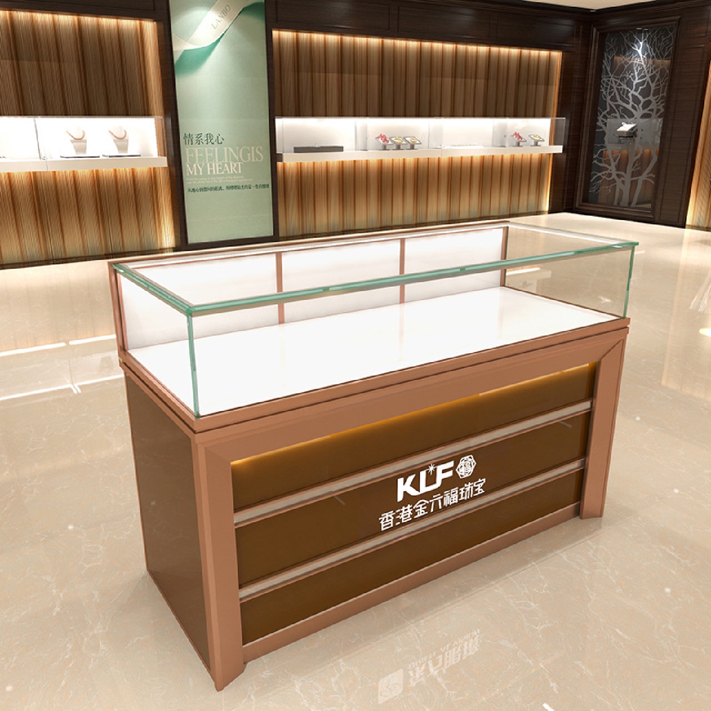新款展示柜台钢化玻璃珠宝展示柜首饰陈列柜珠宝柜台LED灯
