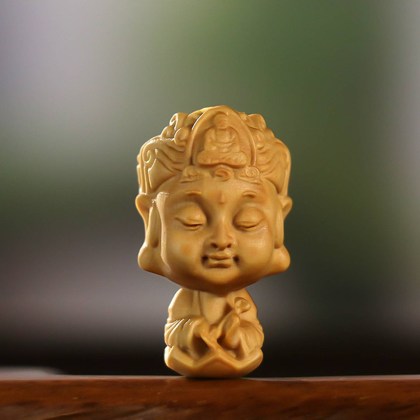 黄杨木雕生肖本命佛Q版守护佛观音如来汽车摆挂件阿弥陀佛手把件