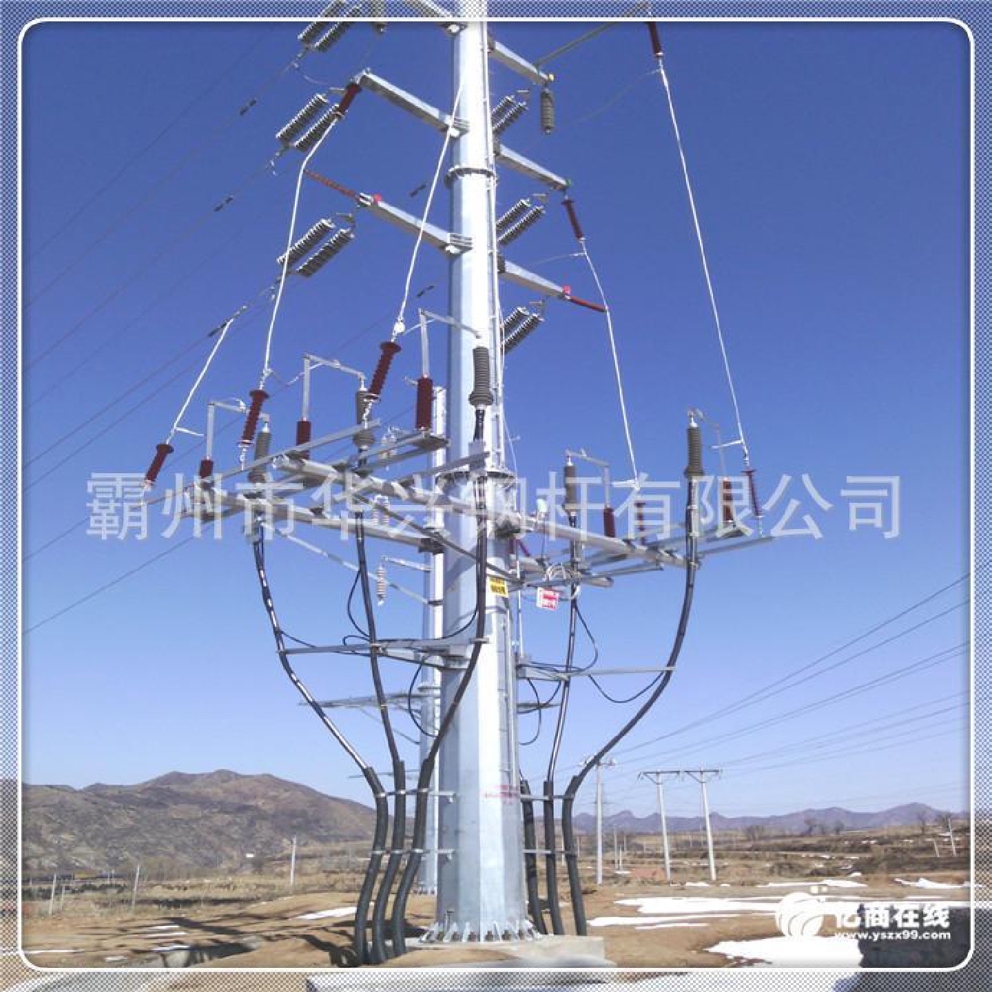 双回路电力钢杆 电缆终端钢管塔 35KV钢制电线杆 地脚螺栓批发