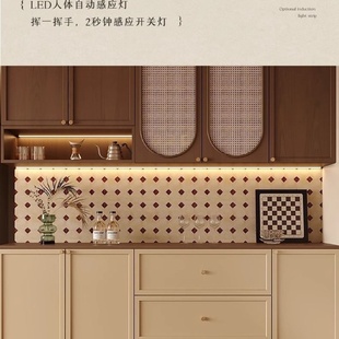 藤编储物柜家用餐边酒柜橱柜 中古风餐边柜复古客厅茶水柜新中式