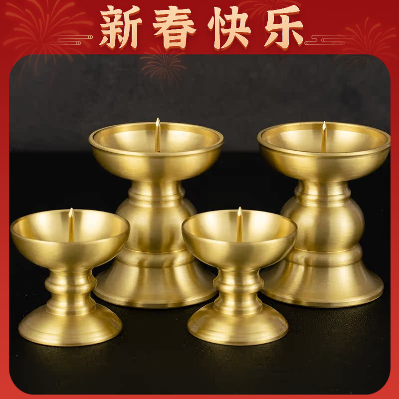 纯铜烛台摆件家用蜡烛台座铜蜡台坐高档一对大号香炉一套佛具