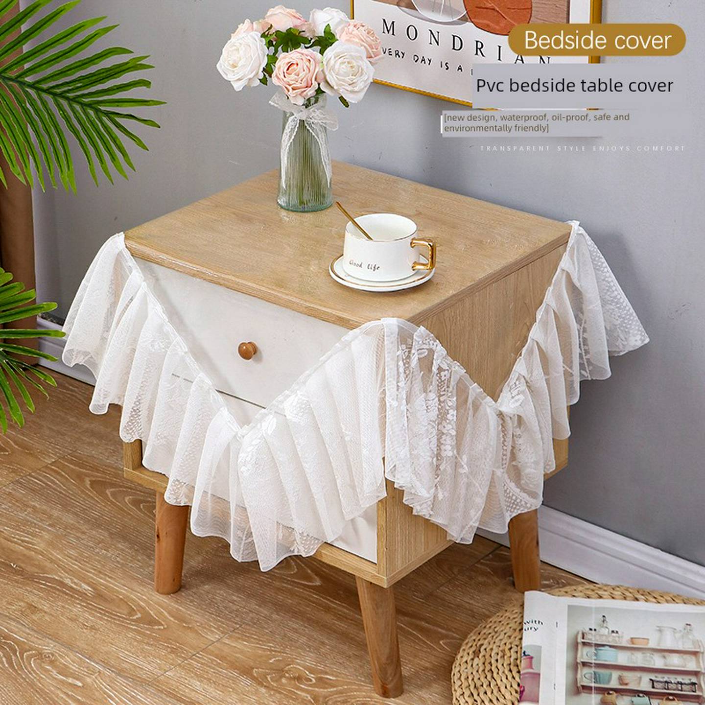 新款蕾丝桌布罩套子床头柜盖布防水防油床头柜罩套可擦防烫防尘罩
