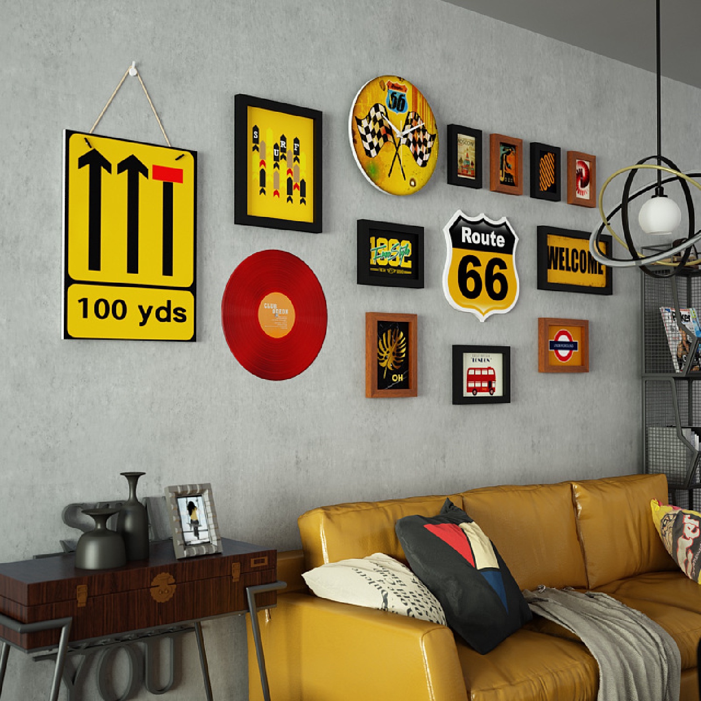 高分子_A03复古组合相框墙工业风LOFT装饰画真钟表餐馆商用照片墙