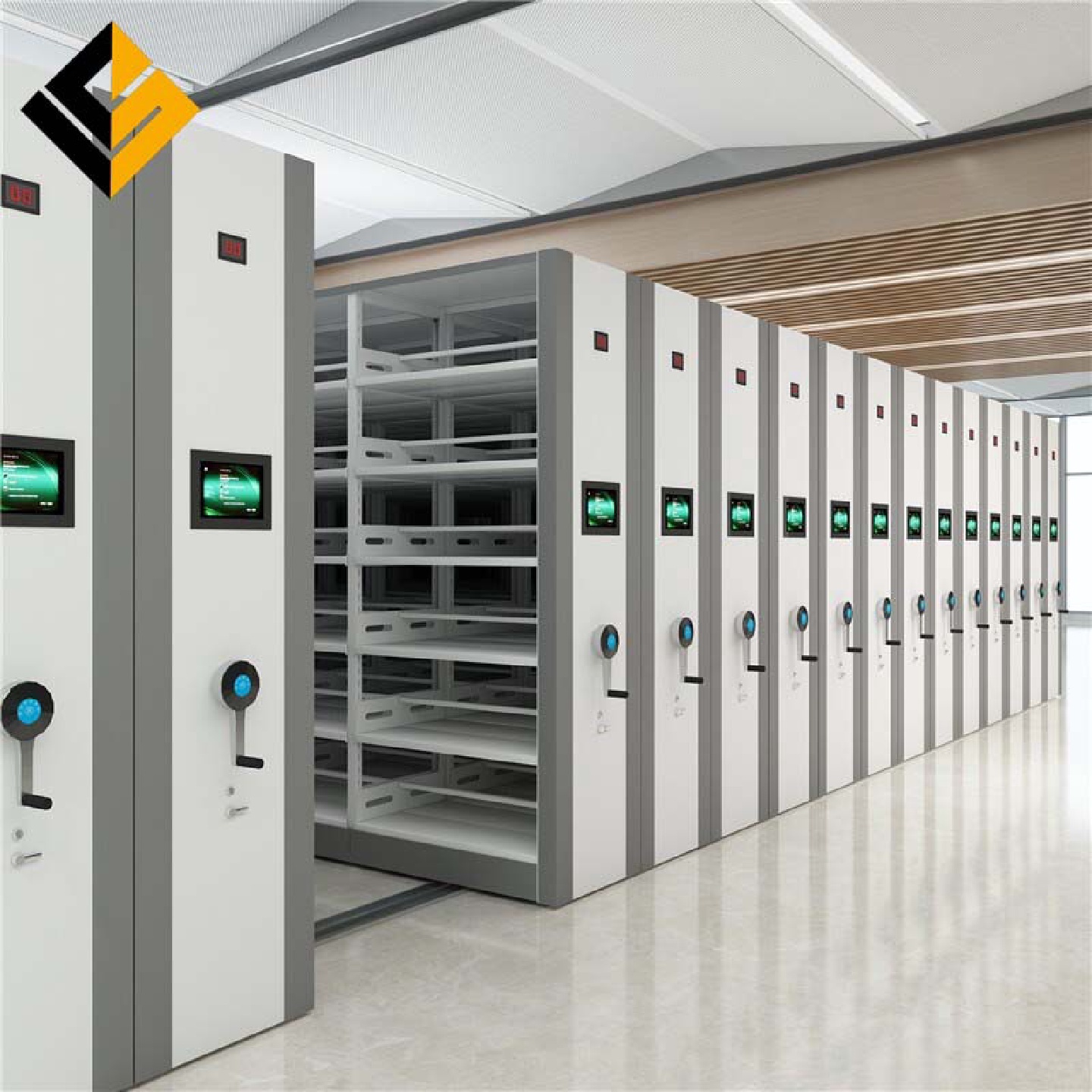 智能档案柜密集柜钢制电动资料文件柜档案室手摇式轨道移动密集架