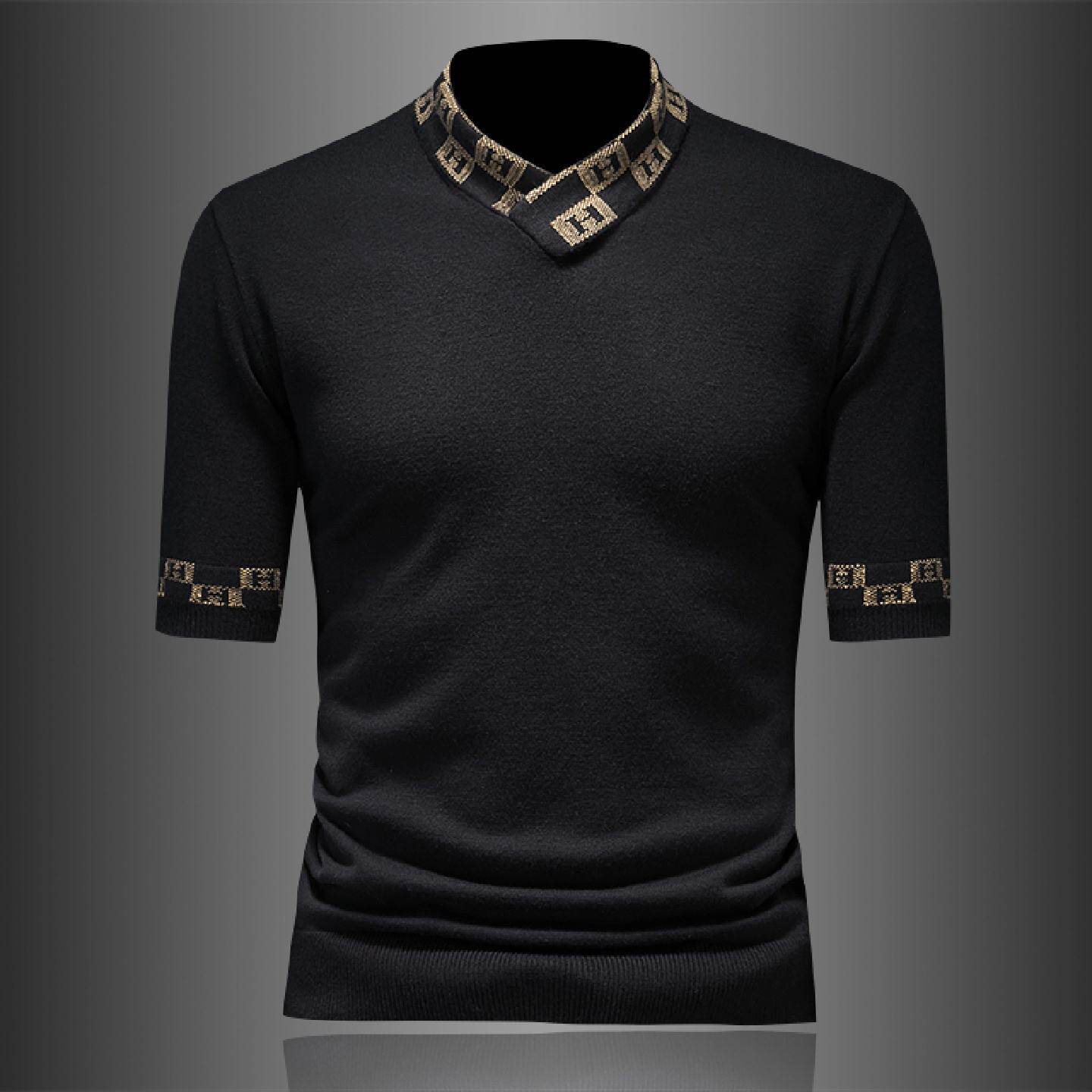 欧洲站短袖领羊毛衫男士秋冬季新款修身半袖打底针织毛衣潮潮男装