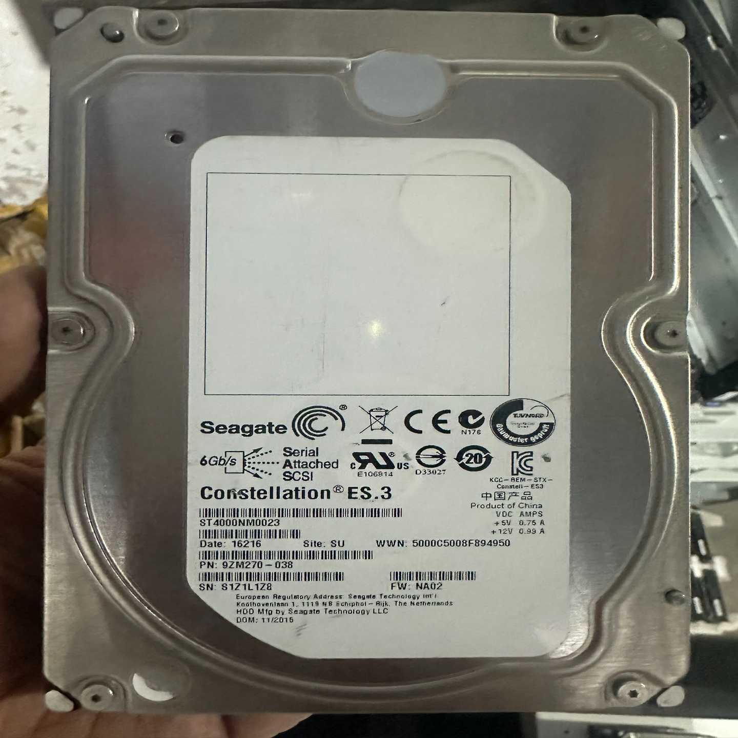 希捷4TSAS型号ST4000nm0023拆机盘-议价