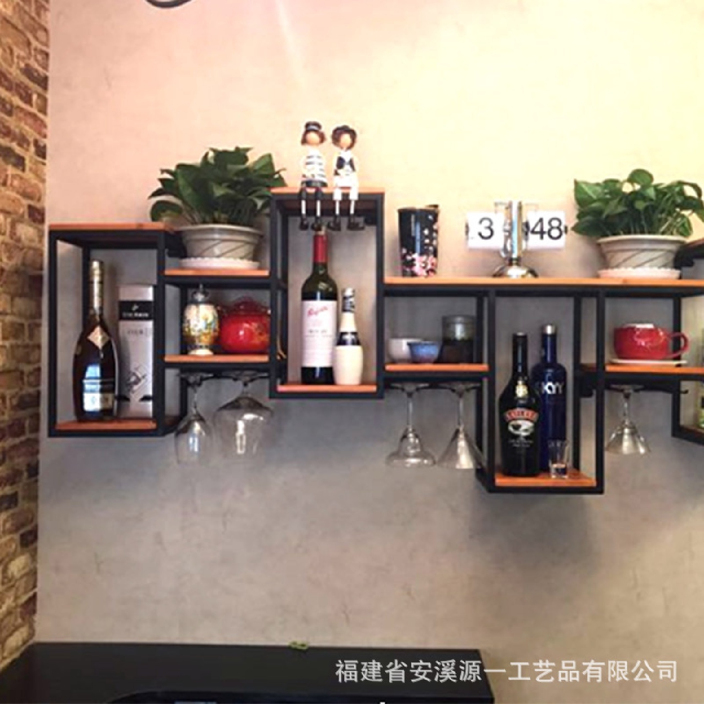 美式倒挂高脚杯架酒吧悬挂红酒架吧台铁艺墙上壁挂装饰置物架
