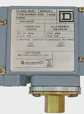 *无盒*方形D9012GAW24-S112SerC压力开关40048241