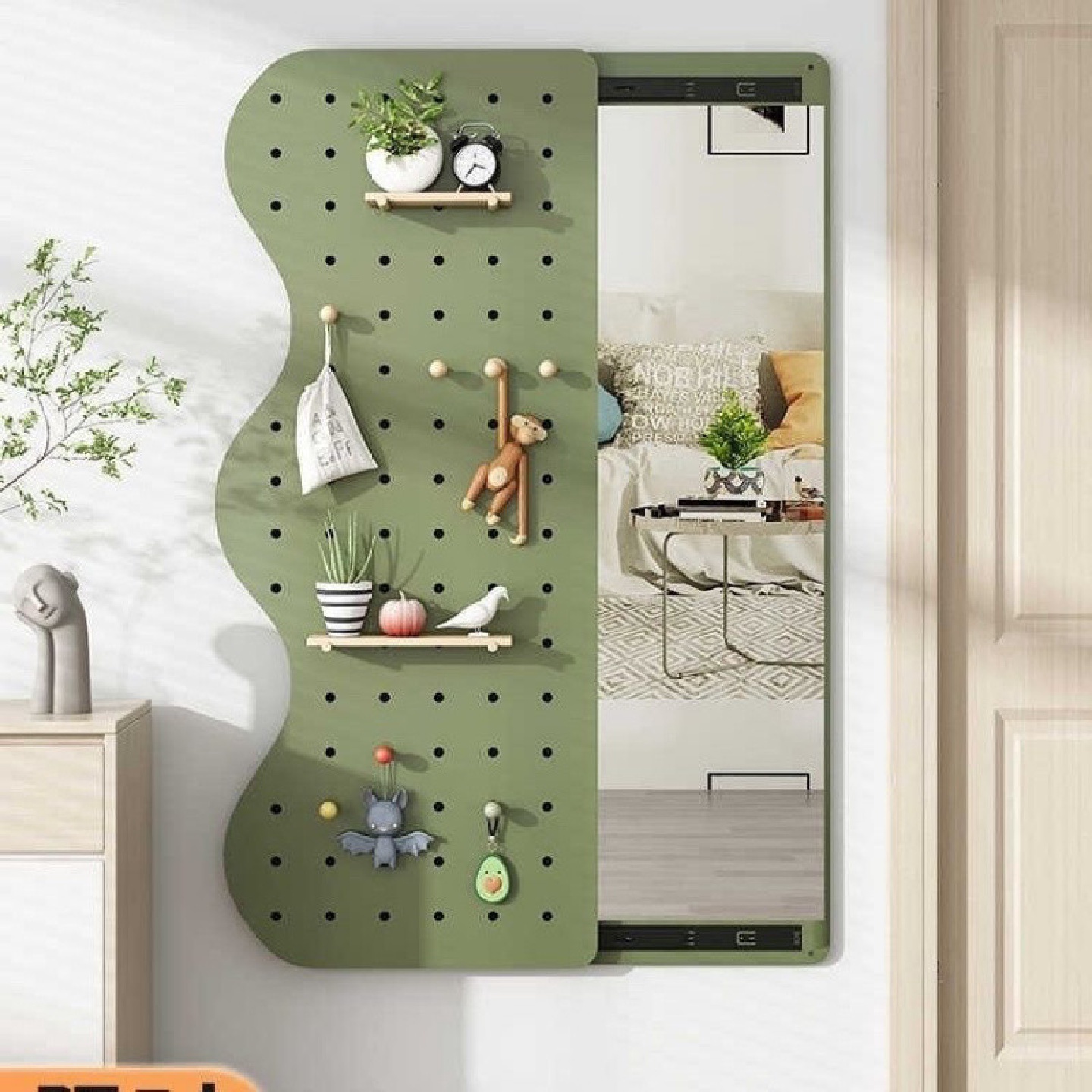 洞洞板全身镜壁挂穿衣镜女生卧室化妆试衣镜ins风挂墙衣帽架镜子