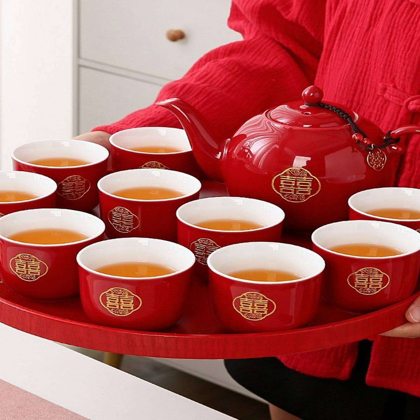 今禧blissful婚庆茶壶结婚用品敬茶杯礼红色金喜字单杯喝茶喜庆
