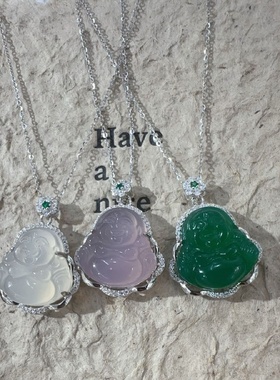 S925 Sterling Silver DiamondInlaid White Chalcedony Maitreya